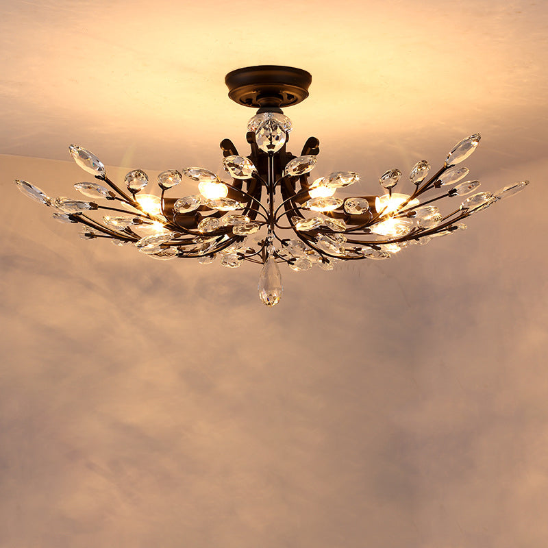 Branches Living Room Semi Flush Light Rural Crystal LED Black Close to Ceiling Lighting Black Clearhalo 'Ceiling Lights' 'Close To Ceiling Lights' 'Close to ceiling' 'Semi-flushmount' Lighting' 2018271