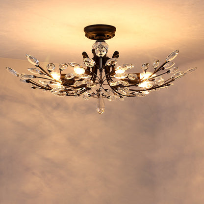 Branches Living Room Semi Flush Light Rural Crystal LED Black Close to Ceiling Lighting Black Clearhalo 'Ceiling Lights' 'Close To Ceiling Lights' 'Close to ceiling' 'Semi-flushmount' Lighting' 2018271