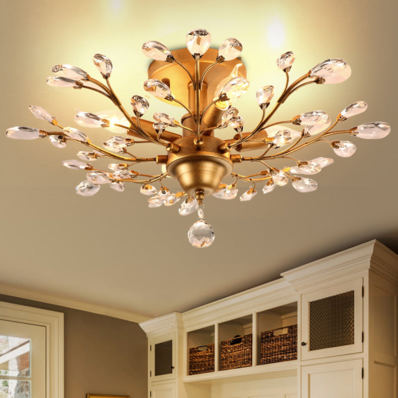 4 Bulbs Clear Crystal Semi Flush Traditional Branching Bedroom Ceiling Mounted Fixture Clearhalo 'Ceiling Lights' 'Close To Ceiling Lights' 'Close to ceiling' 'Semi-flushmount' Lighting' 2018272