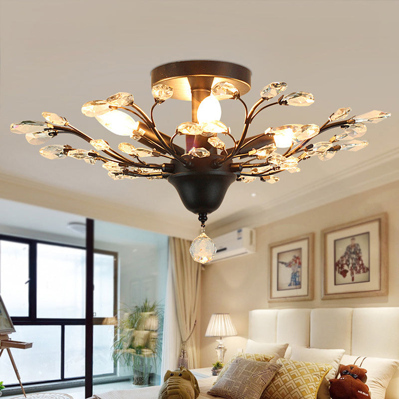 4 Bulbs Clear Crystal Semi Flush Traditional Branching Bedroom Ceiling Mounted Fixture Clearhalo 'Ceiling Lights' 'Close To Ceiling Lights' 'Close to ceiling' 'Semi-flushmount' Lighting' 2018275