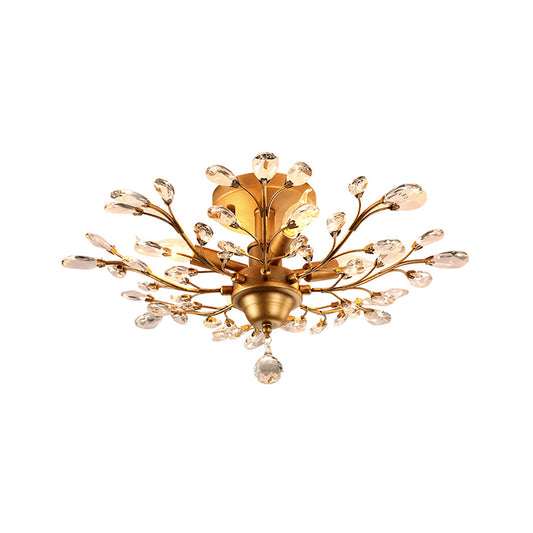 4 Bulbs Clear Crystal Semi Flush Traditional Branching Bedroom Ceiling Mounted Fixture Gold Clearhalo 'Ceiling Lights' 'Close To Ceiling Lights' 'Close to ceiling' 'Semi-flushmount' Lighting' 2018276