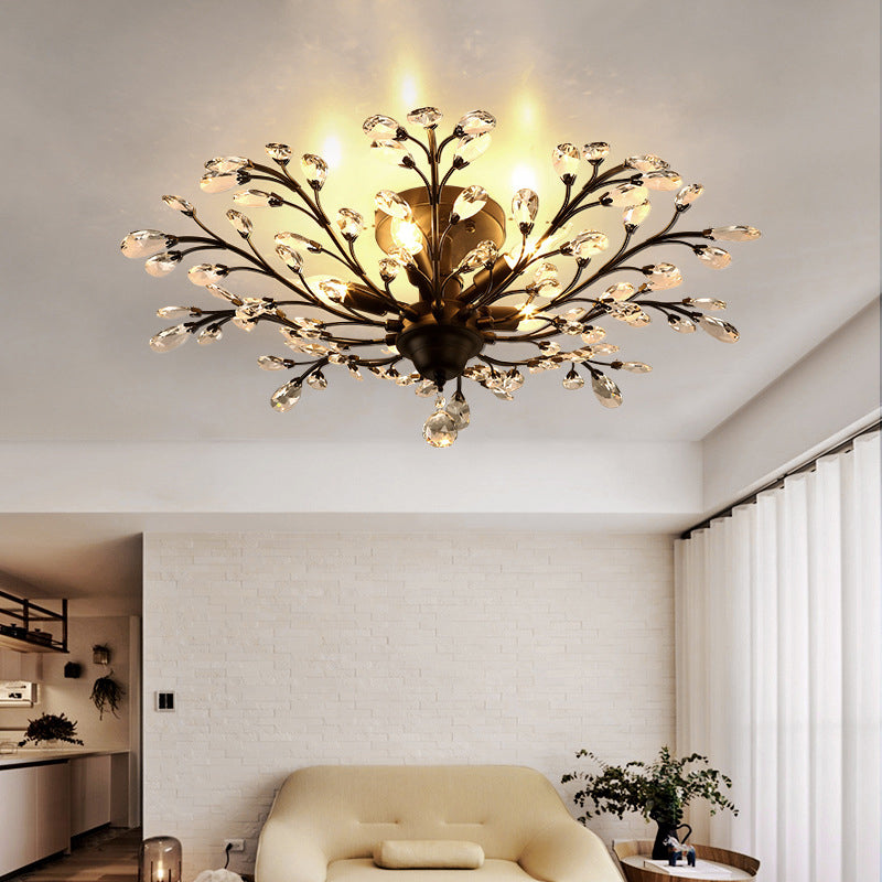 Crystal Semi Flush Mount Light Entwining Branch Countryside Ceiling Mounted Lamp for Bedroom Clearhalo 'Ceiling Lights' 'Close To Ceiling Lights' 'Close to ceiling' 'Semi-flushmount' Lighting' 2018277