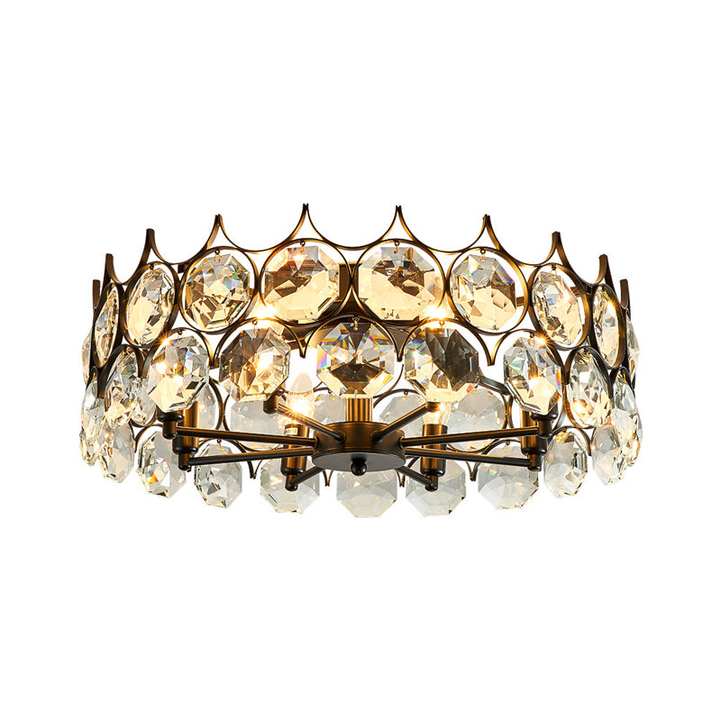 Round Dining Room Semi Flush Light Fixture Classic Crystal Embedded 8 Heads Black Ceiling Lamp Black 23.5" Clearhalo 'Ceiling Lights' 'Close To Ceiling Lights' 'Close to ceiling' 'Semi-flushmount' Lighting' 2018286