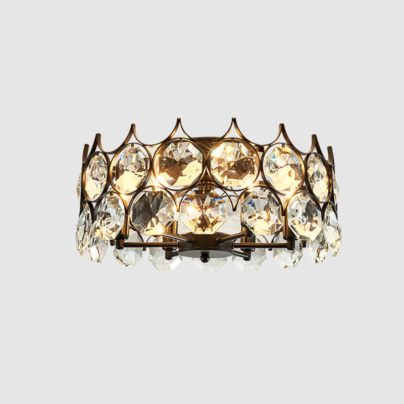 Round Dining Room Semi Flush Light Fixture Classic Crystal Embedded 8 Heads Black Ceiling Lamp Black 19.5" Clearhalo 'Ceiling Lights' 'Close To Ceiling Lights' 'Close to ceiling' 'Semi-flushmount' Lighting' 2018287