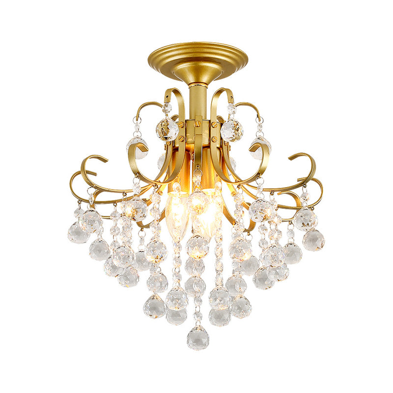 Farmhouse Bent Arm Frame Ceiling Light 3 Lights Metal Semi Flush Mount with Crystal Droplet Clearhalo 'Ceiling Lights' 'Close To Ceiling Lights' 'Close to ceiling' 'Semi-flushmount' Lighting' 2018292