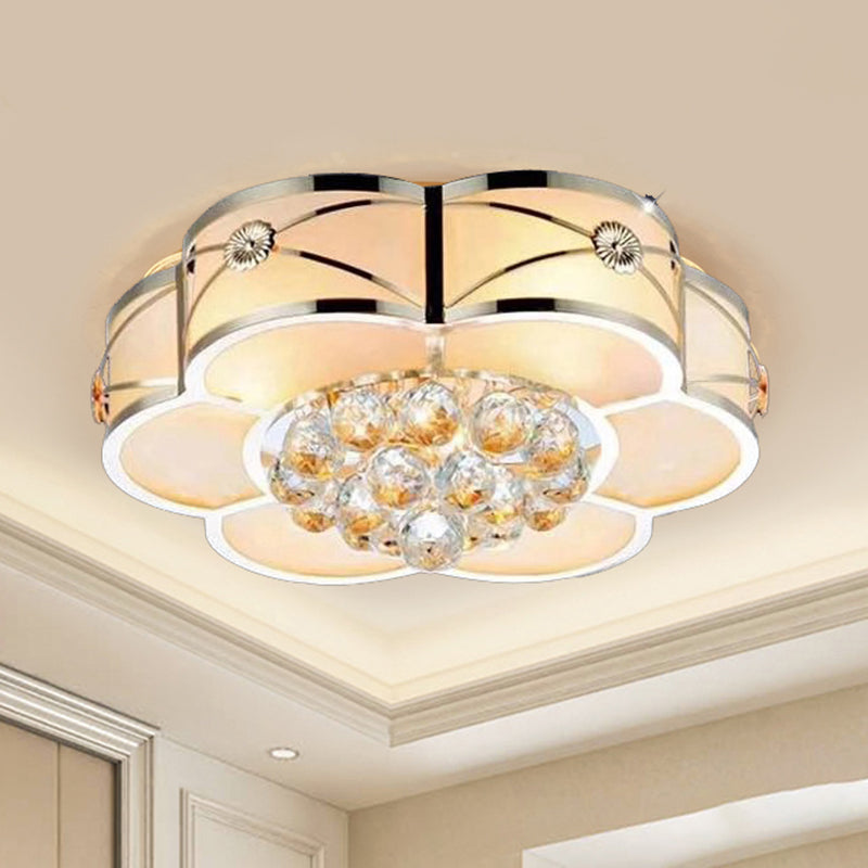Blossom Frosted Glass Flush Light Fixture Traditional Bedroom Ceiling Lighting in Gold with Dangling Crystal Gold 1 Tier Small Clearhalo 'Ceiling Lights' 'Close To Ceiling Lights' 'Close to ceiling' 'Flush mount' Lighting' 2018342