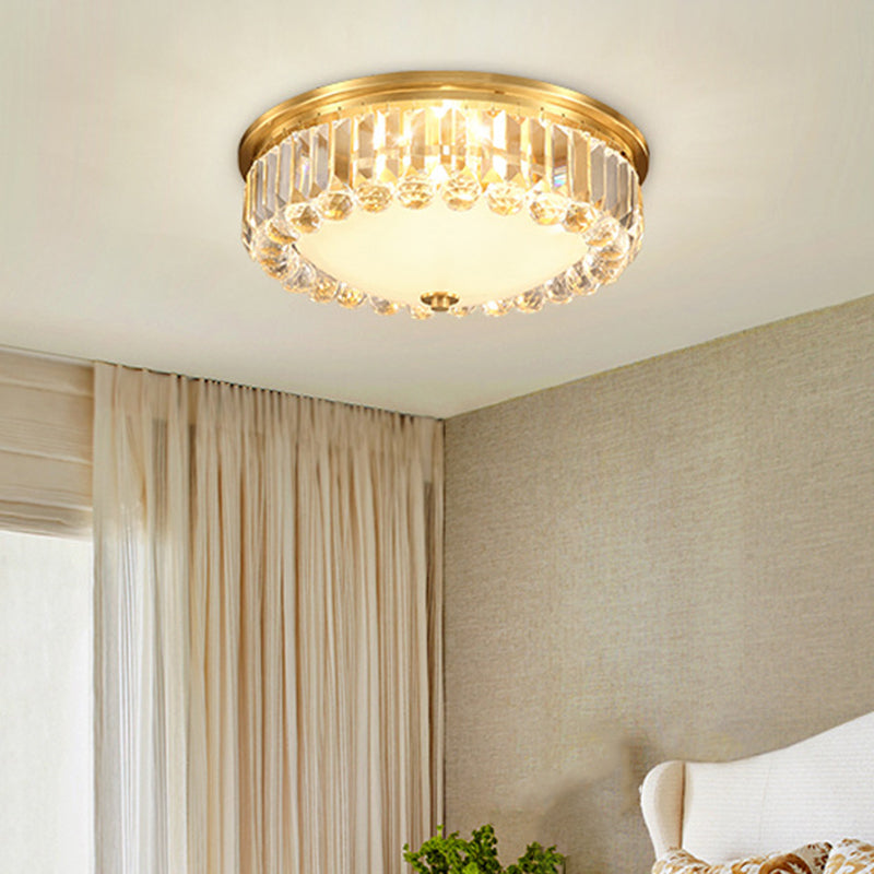LED Flush Ceiling Light Country Bowl Frosted Glass Flush Mount Fixture in Brass with Round Crystal Edge Clearhalo 'Ceiling Lights' 'Close To Ceiling Lights' 'Close to ceiling' 'Flush mount' Lighting' 2018344