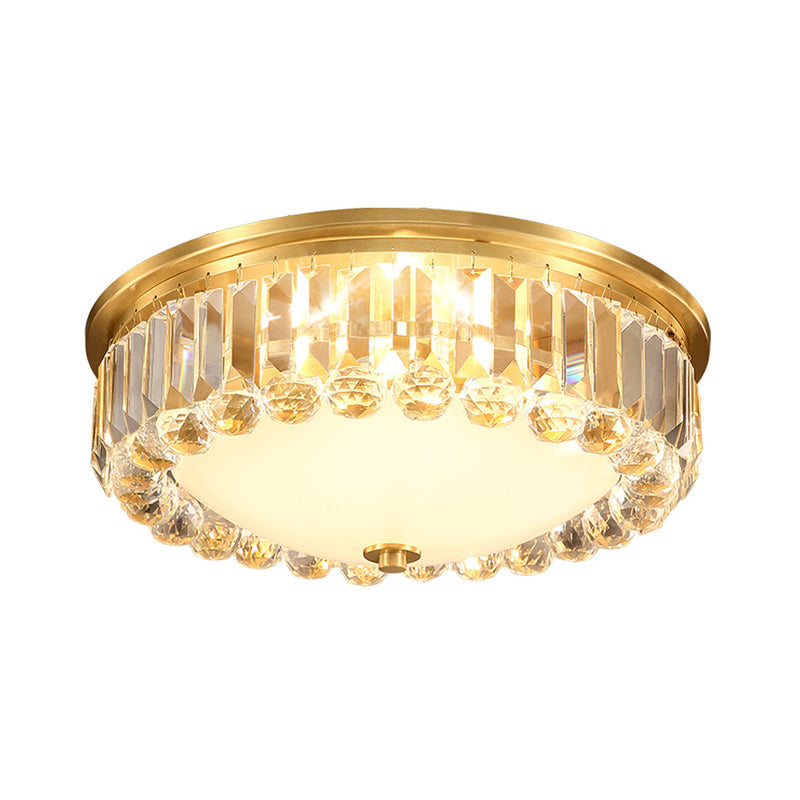 LED Flush Ceiling Light Country Bowl Frosted Glass Flush Mount Fixture in Brass with Round Crystal Edge Clearhalo 'Ceiling Lights' 'Close To Ceiling Lights' 'Close to ceiling' 'Flush mount' Lighting' 2018345