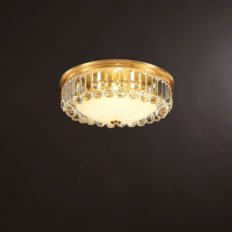 LED Flush Ceiling Light Country Bowl Frosted Glass Flush Mount Fixture in Brass with Round Crystal Edge Brass 18" Clearhalo 'Ceiling Lights' 'Close To Ceiling Lights' 'Close to ceiling' 'Flush mount' Lighting' 2018346