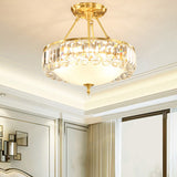 Brass Dome Semi Flush Mount Rustic Frosted Glass 4 Lights Dining Room Ceiling Light Fixture with Crystal Side Clearhalo 'Ceiling Lights' 'Close To Ceiling Lights' 'Close to ceiling' 'Semi-flushmount' Lighting' 2018349