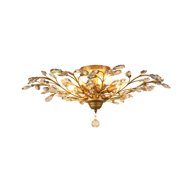 Crystal Branches Ceiling Chandelier Traditional Dining Room Pendant Lighting Fixture 4 Gold Clearhalo 'Ceiling Lights' 'Chandeliers' Lighting' options 2018376_6dba6924-ecf1-4c6b-aa68-0225438eff31