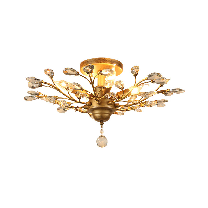 Crystal Branches Ceiling Chandelier Traditional Dining Room Pendant Lighting Fixture 5 Gold Clearhalo 'Ceiling Lights' 'Chandeliers' Lighting' options 2018377_79b09577-9755-44b9-8a1f-d3b661cf0ab6