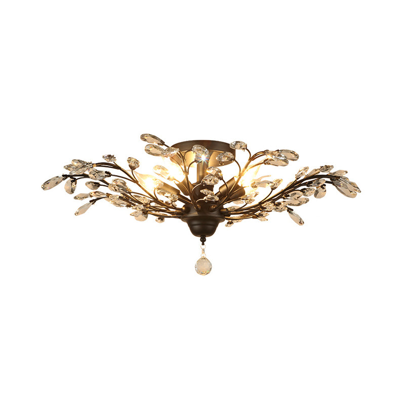Crystal Branches Ceiling Chandelier Traditional Dining Room Pendant Lighting Fixture 4 Black Clearhalo 'Ceiling Lights' 'Chandeliers' Lighting' options 2018380_9910bb68-c6a5-46ad-8f9d-53d8eea319cc
