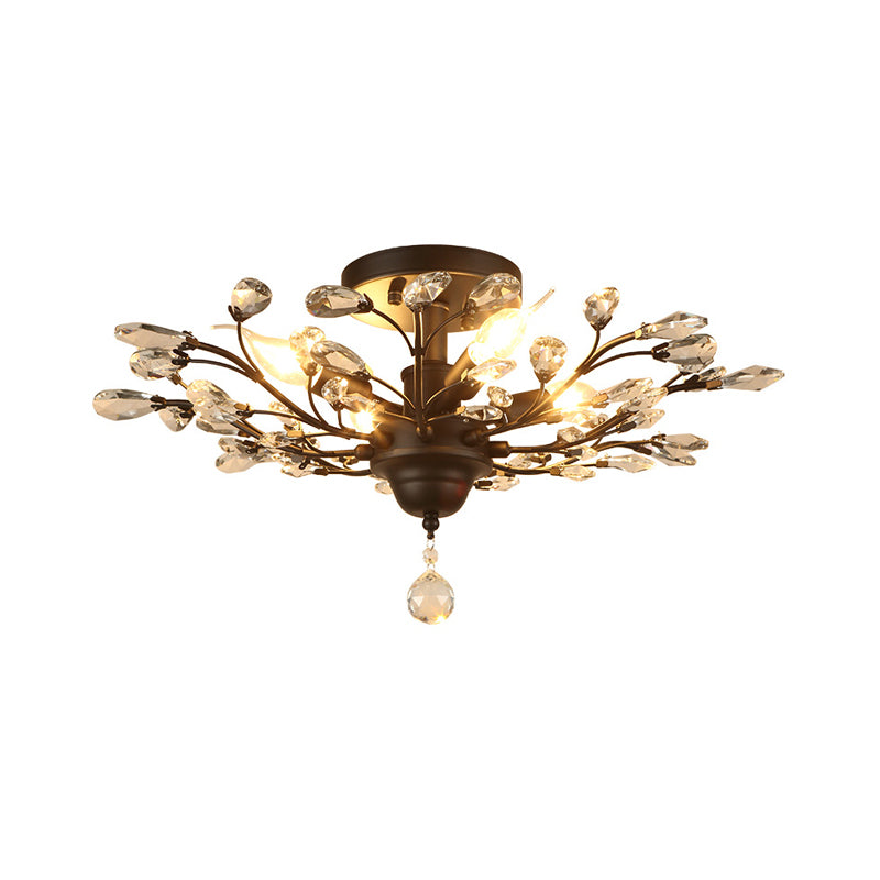 Crystal Branches Ceiling Chandelier Traditional Dining Room Pendant Lighting Fixture 5 Black Clearhalo 'Ceiling Lights' 'Chandeliers' Lighting' options 2018381_88eefbe6-f7e2-495d-af62-fc9095c5a0c1