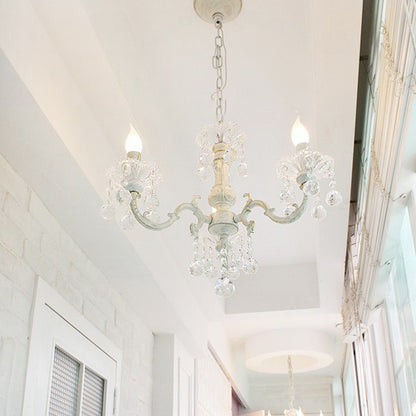 Metal Candle Suspension Lamp Rustic Corridor Chandelier Lighting Fixture with Crystal Draping in White 3 White Clearhalo 'Ceiling Lights' 'Chandeliers' Lighting' options 2018429_a07932ca-e4e3-4608-89ad-8d4805464a94