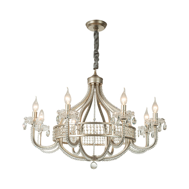 Circular Suspension Pendant Light Traditional Nickel Metal Hanging Chandelier with Crystal Strands 8 Nickel Clearhalo 'Ceiling Lights' 'Chandeliers' Lighting' options 2018434_a7b73ff7-562e-48ba-b585-6d4947177789