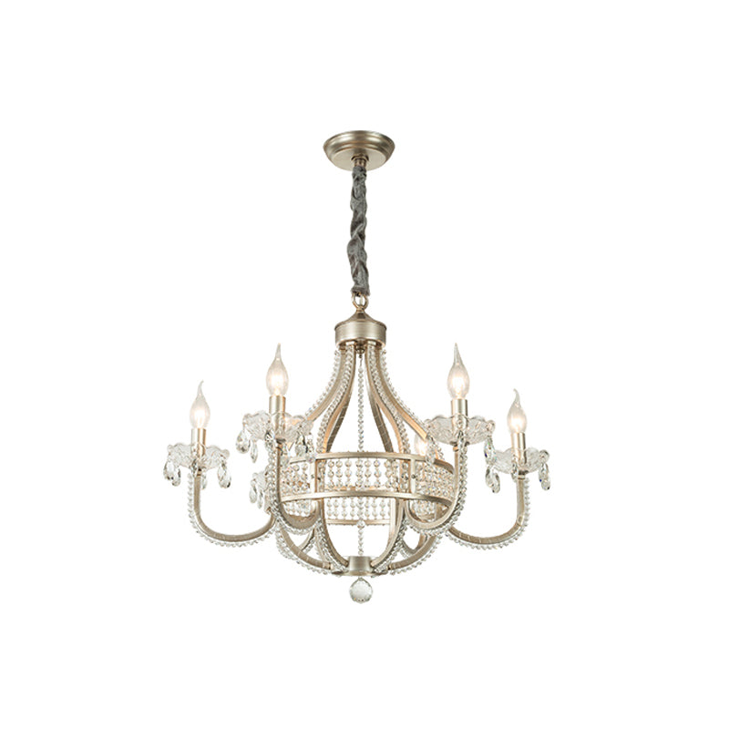 Circular Suspension Pendant Light Traditional Nickel Metal Hanging Chandelier with Crystal Strands 6 Nickel Clearhalo 'Ceiling Lights' 'Chandeliers' Lighting' options 2018435_72ad2641-624f-48f0-883d-6d9957a7bfed