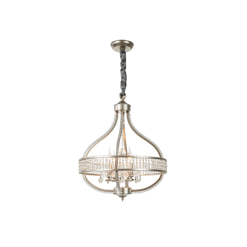 Circular Suspension Pendant Light Traditional Nickel Metal Hanging Chandelier with Crystal Strands 4 Nickel Clearhalo 'Ceiling Lights' 'Chandeliers' Lighting' options 2018436_1aa2ca2c-87e1-4f08-b9f3-069a36bc4552