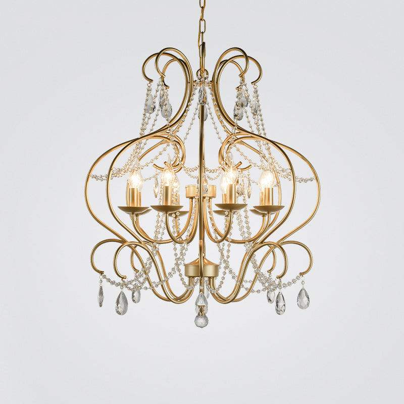 Bent Frame Metal Hanging Lamp Kit Classic 8 Lights Living Room Crystal Chandelier Light in Brass Clearhalo 'Ceiling Lights' 'Chandeliers' Lighting' options 2018437
