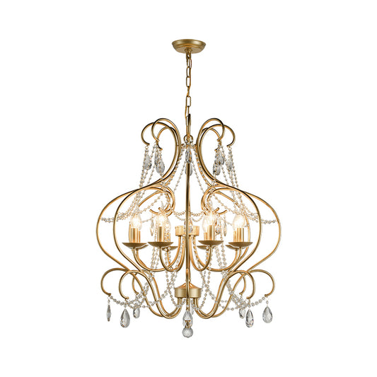 Bent Frame Metal Hanging Lamp Kit Classic 8 Lights Living Room Crystal Chandelier Light in Brass Clearhalo 'Ceiling Lights' 'Chandeliers' Lighting' options 2018441