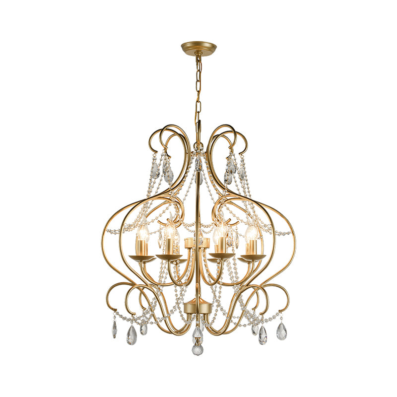Bent Frame Metal Hanging Lamp Kit Classic 8 Lights Living Room Crystal Chandelier Light in Brass Brass Clearhalo 'Ceiling Lights' 'Chandeliers' Lighting' options 2018441_fa8a5174-598e-4058-ab19-9094097ce53e