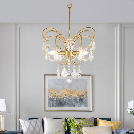 Butterfly-Shaped Living Room Chandelier Rural Metal 3-Light Brass Hanging Pendant Light with Crystal Accent Clearhalo 'Ceiling Lights' 'Chandeliers' Lighting' options 2018448