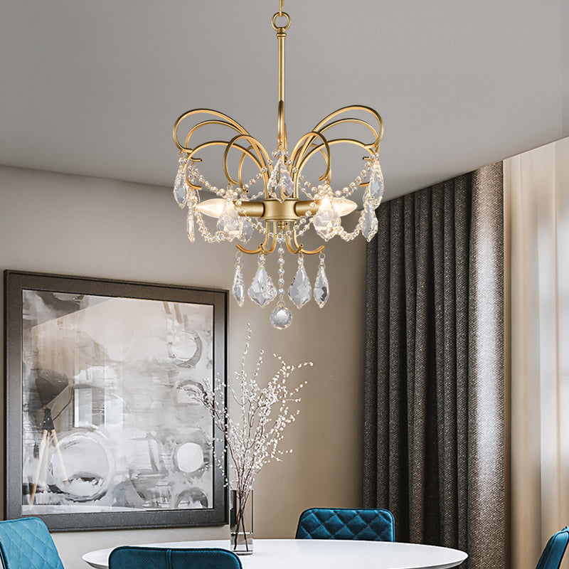 Butterfly-Shaped Living Room Chandelier Rural Metal 3-Light Brass Hanging Pendant Light with Crystal Accent Clearhalo 'Ceiling Lights' 'Chandeliers' Lighting' options 2018449