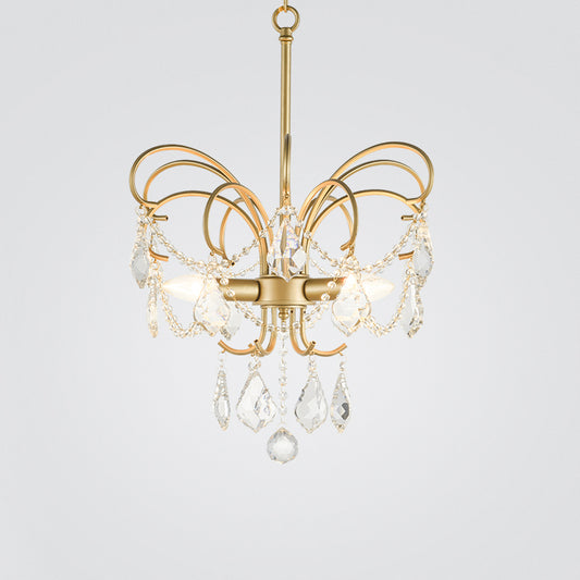 Butterfly-Shaped Living Room Chandelier Rural Metal 3-Light Brass Hanging Pendant Light with Crystal Accent Clearhalo 'Ceiling Lights' 'Chandeliers' Lighting' options 2018451