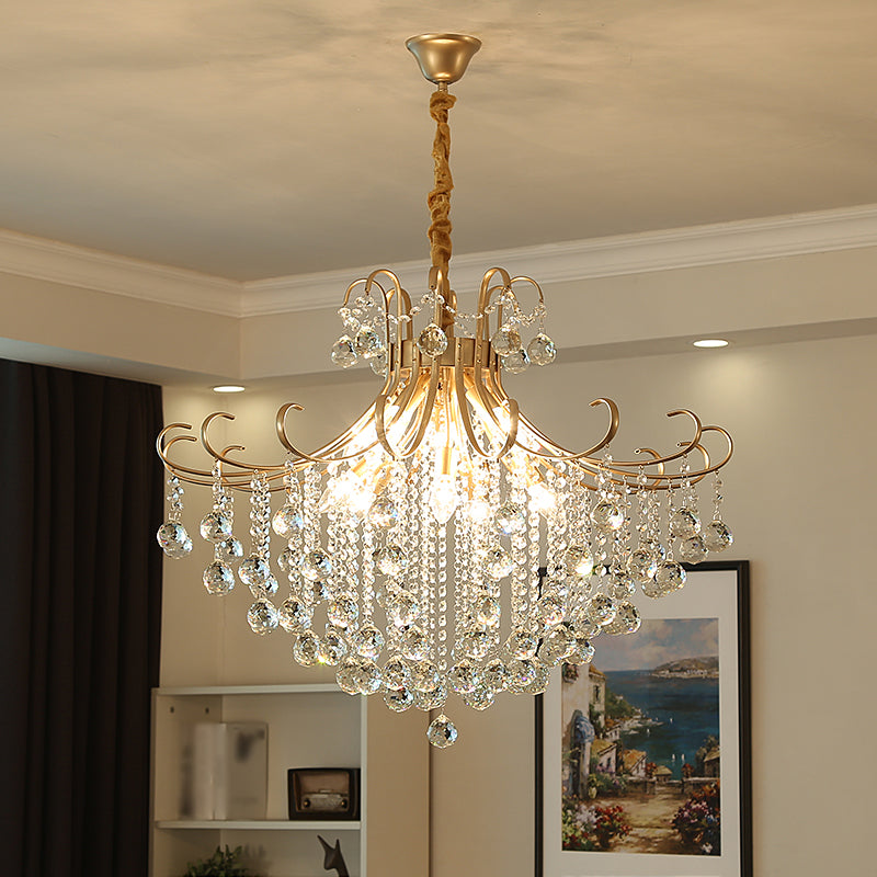 LED Crystal Ceiling Chandelier Traditional Gold Flared Shape Living Room Suspension Lighting Fixture Clearhalo 'Ceiling Lights' 'Chandeliers' Lighting' options 2018454