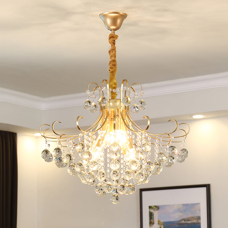 LED Crystal Ceiling Chandelier Traditional Gold Flared Shape Living Room Suspension Lighting Fixture Gold 25.5" Clearhalo 'Ceiling Lights' 'Chandeliers' Lighting' options 2018455_6f41f110-2c63-46e4-a693-e06dd1add7a4