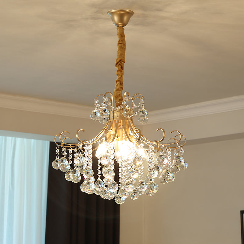 LED Crystal Ceiling Chandelier Traditional Gold Flared Shape Living Room Suspension Lighting Fixture Gold 20.5" Clearhalo 'Ceiling Lights' 'Chandeliers' Lighting' options 2018456_e748391f-e7e6-4198-a30f-b7e7f83e8f02