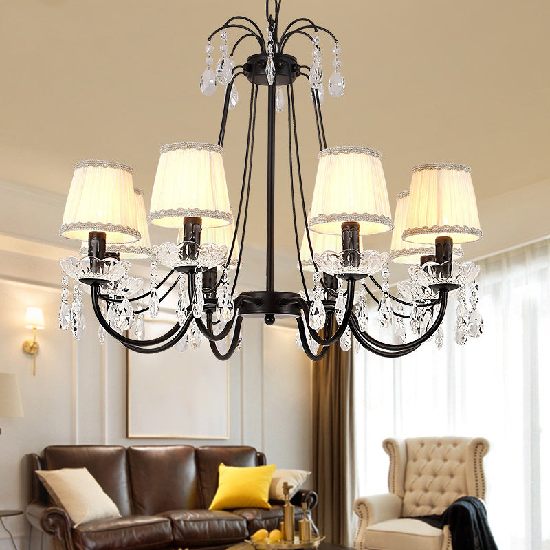 Black Chandelier Lighting Retro Metallic Swooping Arm Pendant Light Fixture with Dropping Crystal Clearhalo 'Ceiling Lights' 'Chandeliers' Lighting' options 2018458