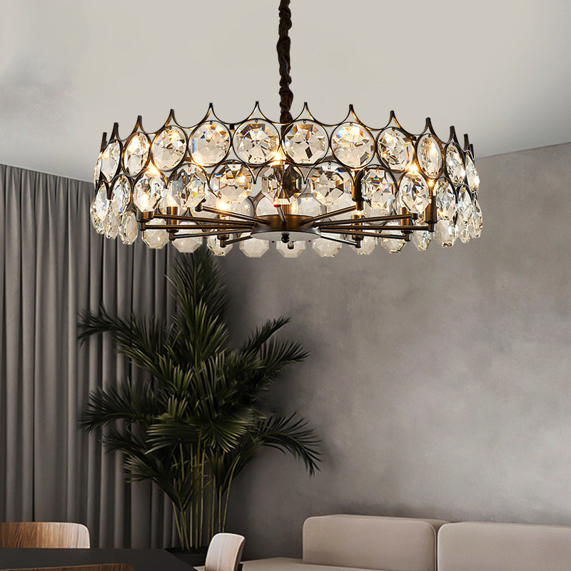 Black Circle Pendant Chandelier Country Clear Crystal Living Room Suspension Light with Sputnik Design Clearhalo 'Ceiling Lights' 'Chandeliers' Lighting' options 2018469