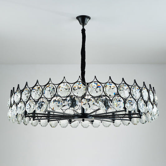 Black Circle Pendant Chandelier Country Clear Crystal Living Room Suspension Light with Sputnik Design Clearhalo 'Ceiling Lights' 'Chandeliers' Lighting' options 2018476