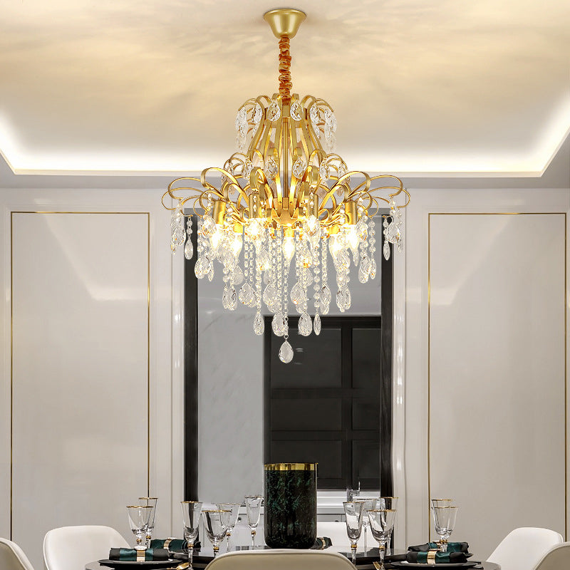 Metal Drop Pendant Branches Traditional Chandelier Lighting Fixture with Crystal Draping Clearhalo 'Ceiling Lights' 'Chandeliers' Lighting' options 2018482