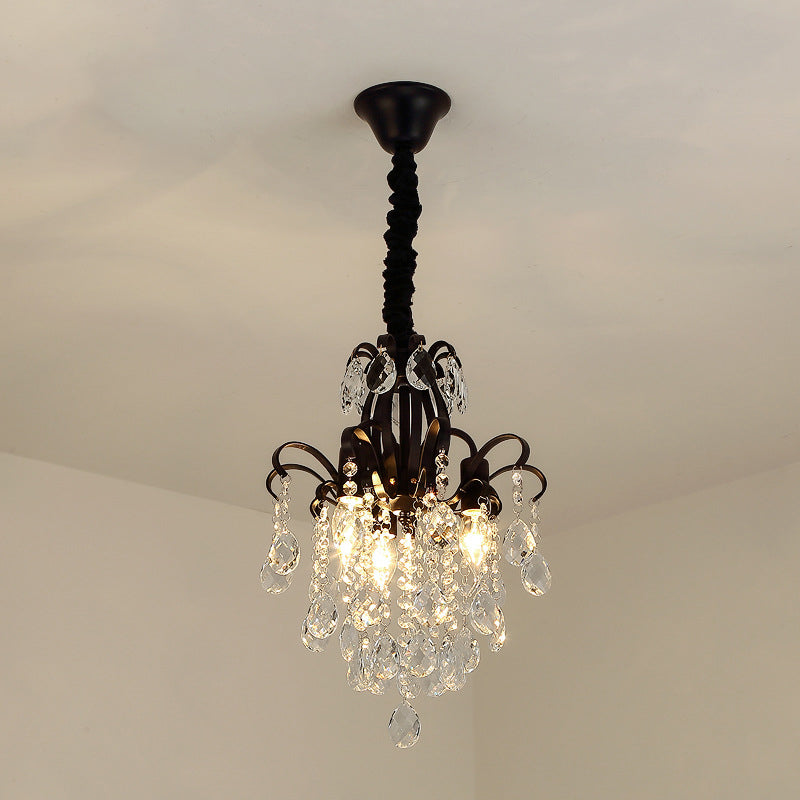 Metal Drop Pendant Branches Traditional Chandelier Lighting Fixture with Crystal Draping Black 12.5" Clearhalo 'Ceiling Lights' 'Chandeliers' Lighting' options 2018487_3c26a1d1-a04a-4e47-8fb7-d342d783218d