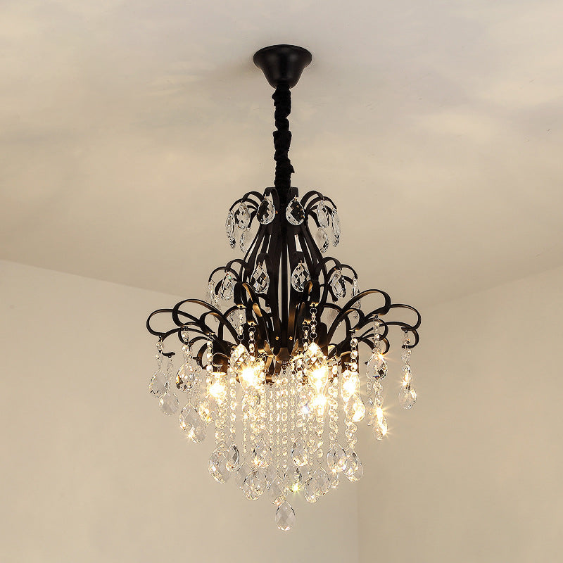 Metal Drop Pendant Branches Traditional Chandelier Lighting Fixture with Crystal Draping Black 19.5" Clearhalo 'Ceiling Lights' 'Chandeliers' Lighting' options 2018488_0eca3bfa-b430-4346-8534-7b15c337c297