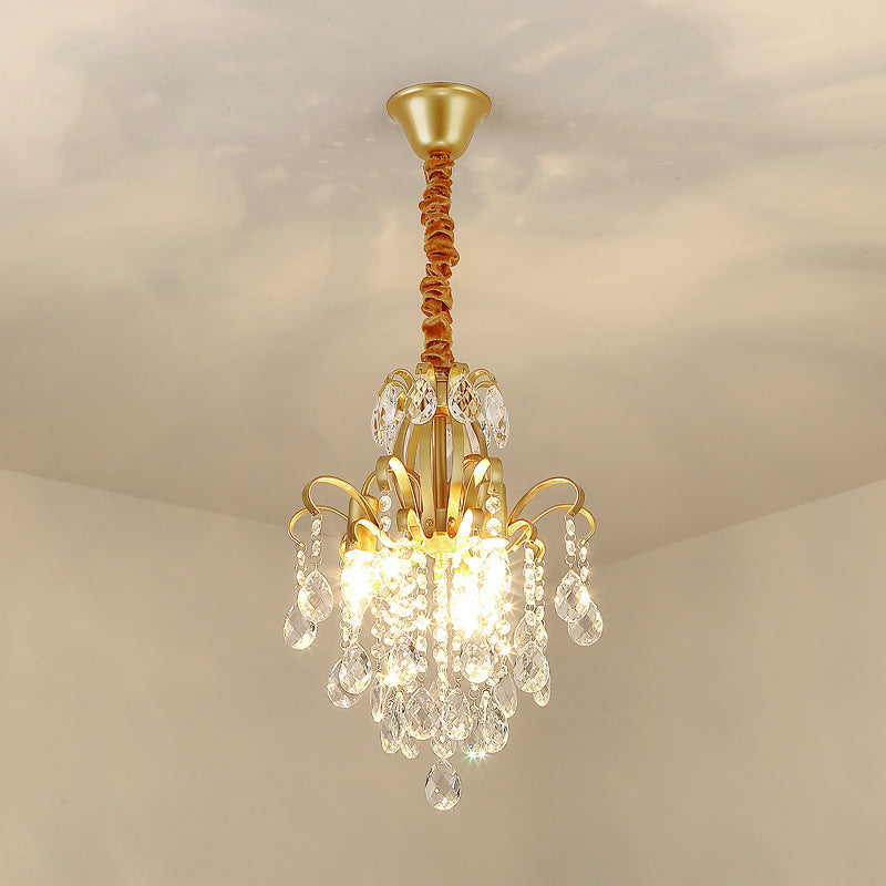 Metal Drop Pendant Branches Traditional Chandelier Lighting Fixture with Crystal Draping Gold 12.5" Clearhalo 'Ceiling Lights' 'Chandeliers' Lighting' options 2018489_c5545709-e447-4d52-a9aa-cdbd36f6c5e4