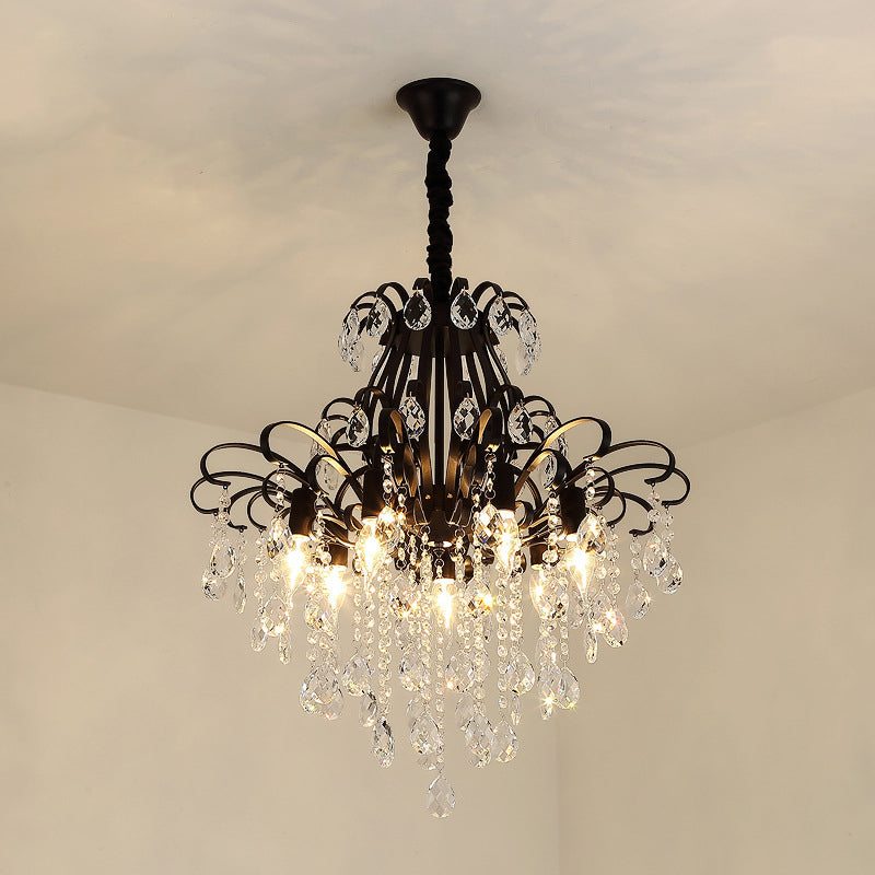 Metal Drop Pendant Branches Traditional Chandelier Lighting Fixture with Crystal Draping Black 24.5" Clearhalo 'Ceiling Lights' 'Chandeliers' Lighting' options 2018490_efd25ada-3d7c-46a3-81f7-15dfd722a6f4