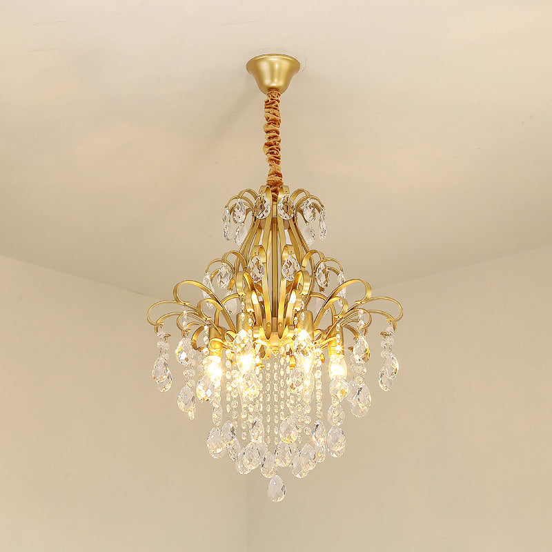 Metal Drop Pendant Branches Traditional Chandelier Lighting Fixture with Crystal Draping Gold 19.5" Clearhalo 'Ceiling Lights' 'Chandeliers' Lighting' options 2018491_5af2fd98-447c-467c-9f20-b2d5799b2872