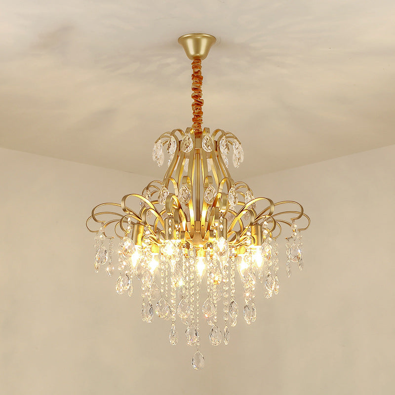 Metal Drop Pendant Branches Traditional Chandelier Lighting Fixture with Crystal Draping Gold 24.5" Clearhalo 'Ceiling Lights' 'Chandeliers' Lighting' options 2018492_1cc7efa0-277a-4311-828b-56634d9af483