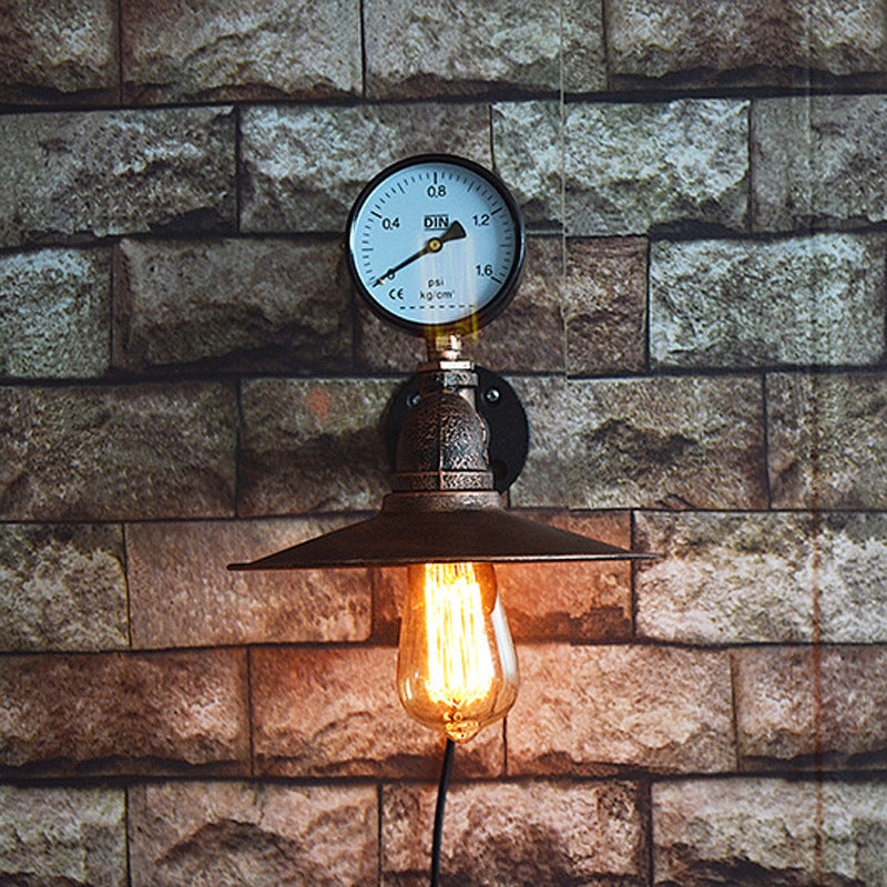 1 Light Wide Flare Wall Light Fixture Industrial Rust Metallic Wall Mounted Lamp with Water Gauge Decoration Rust Clearhalo 'Art deco wall lights' 'Cast Iron' 'Glass' 'Industrial wall lights' 'Industrial' 'Middle century wall lights' 'Modern' 'Rustic wall lights' 'Tiffany' 'Traditional wall lights' 'Wall Lamps & Sconces' 'Wall Lights' Lighting' 2018538