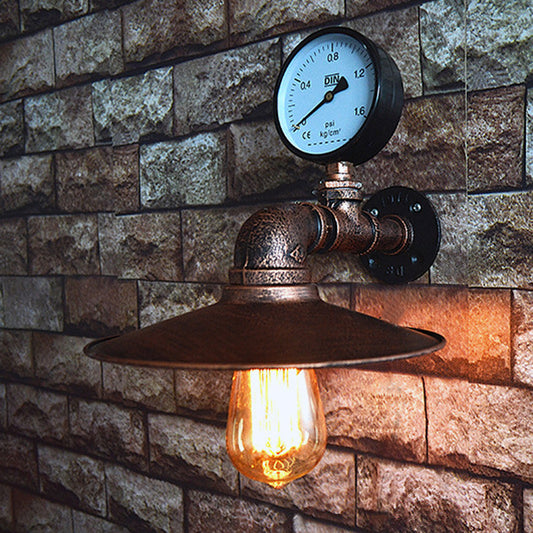 1 Light Wide Flare Wall Light Fixture Industrial Rust Metallic Wall Mounted Lamp with Water Gauge Decoration Clearhalo 'Art deco wall lights' 'Cast Iron' 'Glass' 'Industrial wall lights' 'Industrial' 'Middle century wall lights' 'Modern' 'Rustic wall lights' 'Tiffany' 'Traditional wall lights' 'Wall Lamps & Sconces' 'Wall Lights' Lighting' 2018539