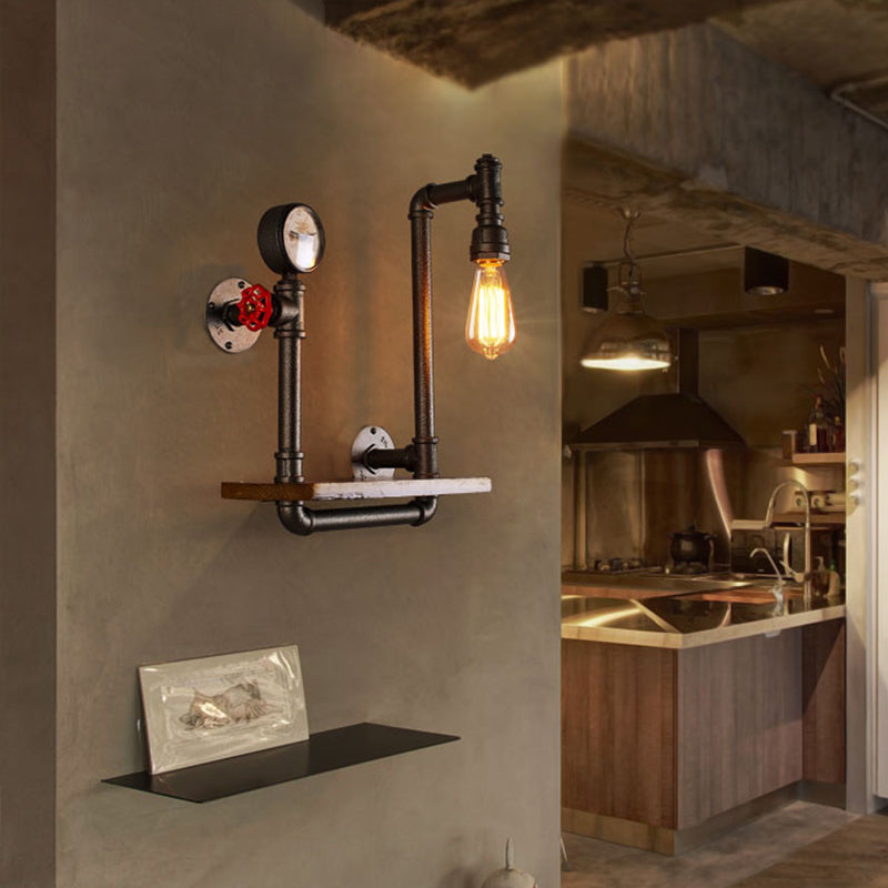 Metallic Geometry Pipe Wall Lighting Ideas Steampunk Dining Room Wall Mounted Light Fixture in Rust Rust A Clearhalo 'Art deco wall lights' 'Cast Iron' 'Glass' 'Industrial wall lights' 'Industrial' 'Middle century wall lights' 'Modern' 'Rustic wall lights' 'Tiffany' 'Traditional wall lights' 'Wall Lamps & Sconces' 'Wall Lights' Lighting' 2018550