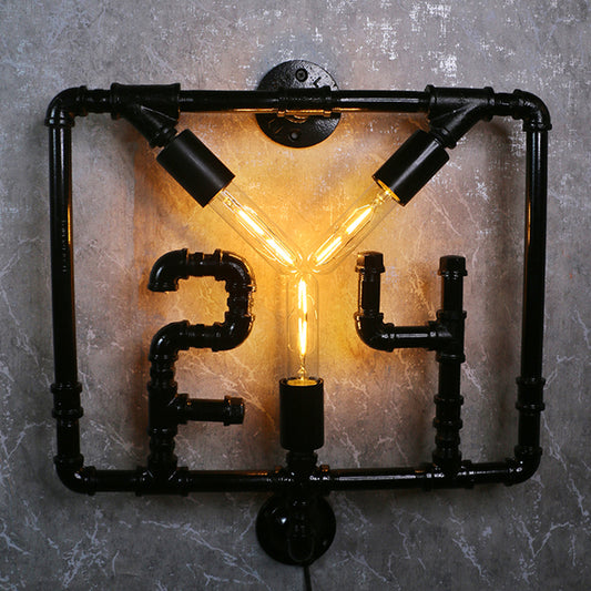 3 Bulbs Wall Mount Light Warehouse Square Frame Metal Wall Lighting Fixture Black Clearhalo 'Art deco wall lights' 'Cast Iron' 'Glass' 'Industrial wall lights' 'Industrial' 'Middle century wall lights' 'Modern' 'Rustic wall lights' 'Tiffany' 'Traditional wall lights' 'Wall Lamps & Sconces' 'Wall Lights' Lighting' 2018559