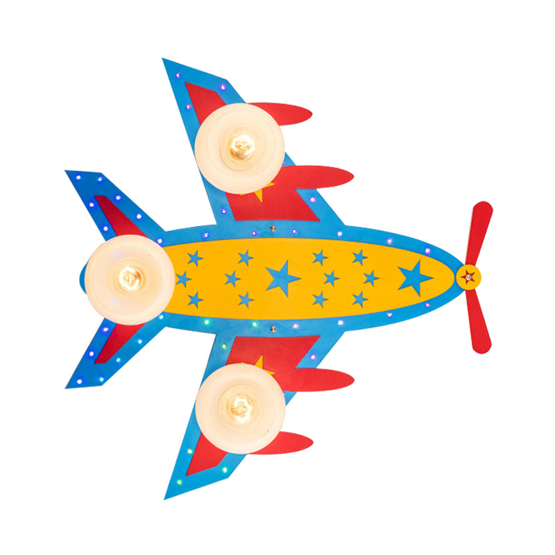 Kids Propeller Plane Flush Ceiling Light Wood Blue Ceiling Lamp for Living Room Baby Bedroom Clearhalo 'Ceiling Lights' 'Close To Ceiling Lights' 'Close to ceiling' 'Glass shade' 'Glass' Lighting' 201858