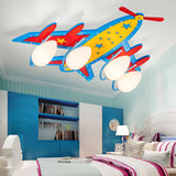 Kids Propeller Plane Flush Ceiling Light Wood Blue Ceiling Lamp for Living Room Baby Bedroom 4 Blue Clearhalo 'Ceiling Lights' 'Close To Ceiling Lights' 'Close to ceiling' 'Glass shade' 'Glass' Lighting' 201860