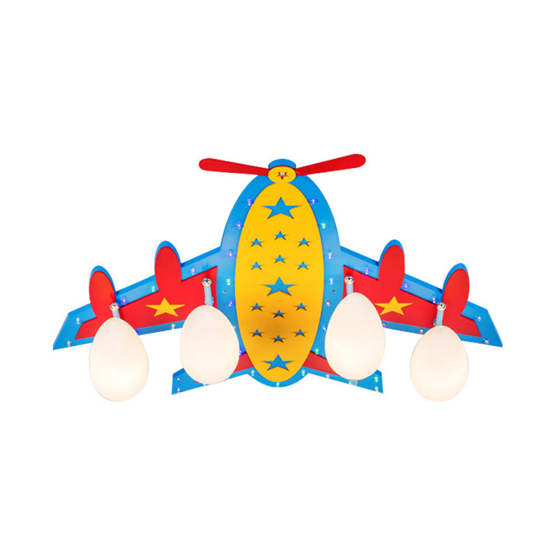 Kids Propeller Plane Flush Ceiling Light Wood Blue Ceiling Lamp for Living Room Baby Bedroom Clearhalo 'Ceiling Lights' 'Close To Ceiling Lights' 'Close to ceiling' 'Glass shade' 'Glass' Lighting' 201862