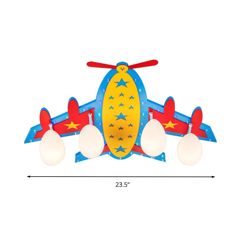 Kids Propeller Plane Flush Ceiling Light Wood Blue Ceiling Lamp for Living Room Baby Bedroom Clearhalo 'Ceiling Lights' 'Close To Ceiling Lights' 'Close to ceiling' 'Glass shade' 'Glass' Lighting' 201863