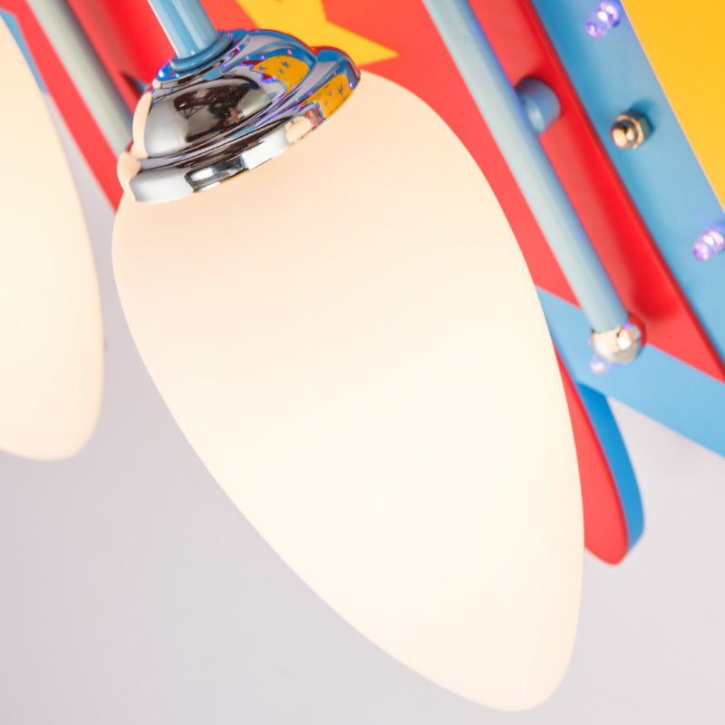 Kids Propeller Plane Flush Ceiling Light Wood Blue Ceiling Lamp for Living Room Baby Bedroom Clearhalo 'Ceiling Lights' 'Close To Ceiling Lights' 'Close to ceiling' 'Glass shade' 'Glass' Lighting' 201864